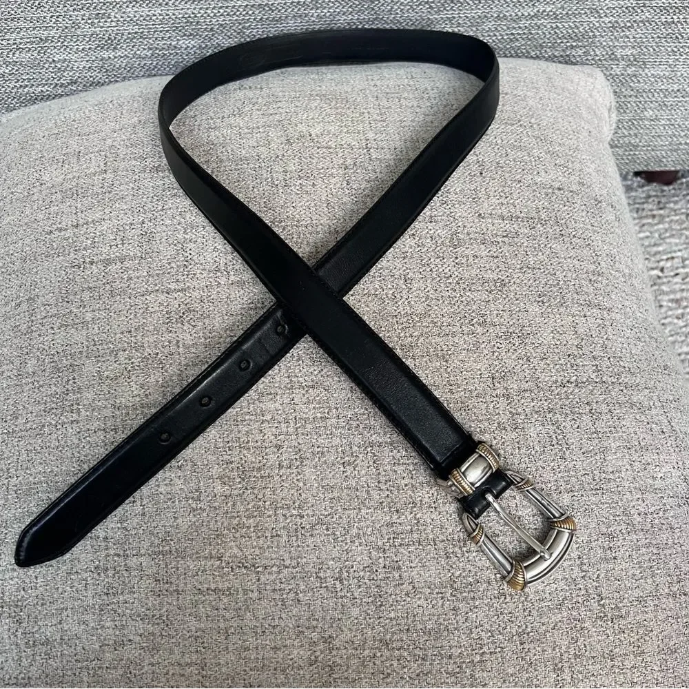 Vintage Fossil Black Leather Belt With Ornate Buckle
